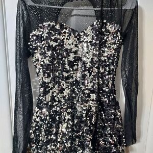 Black Sequin Long Sleeve Dress